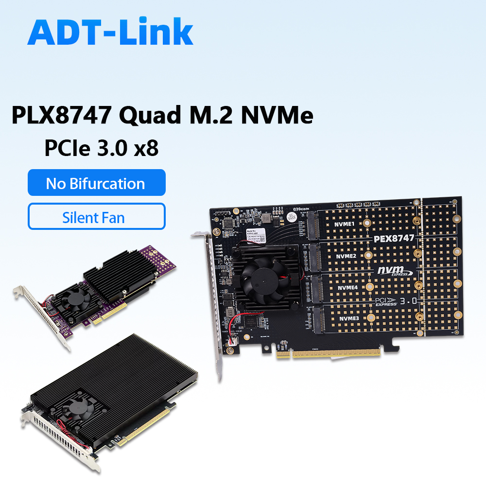 Quad M.2 Nvme Pcie Bifurcation Card - PLX8747 Quad M.2 NVMe PCIe 3.0